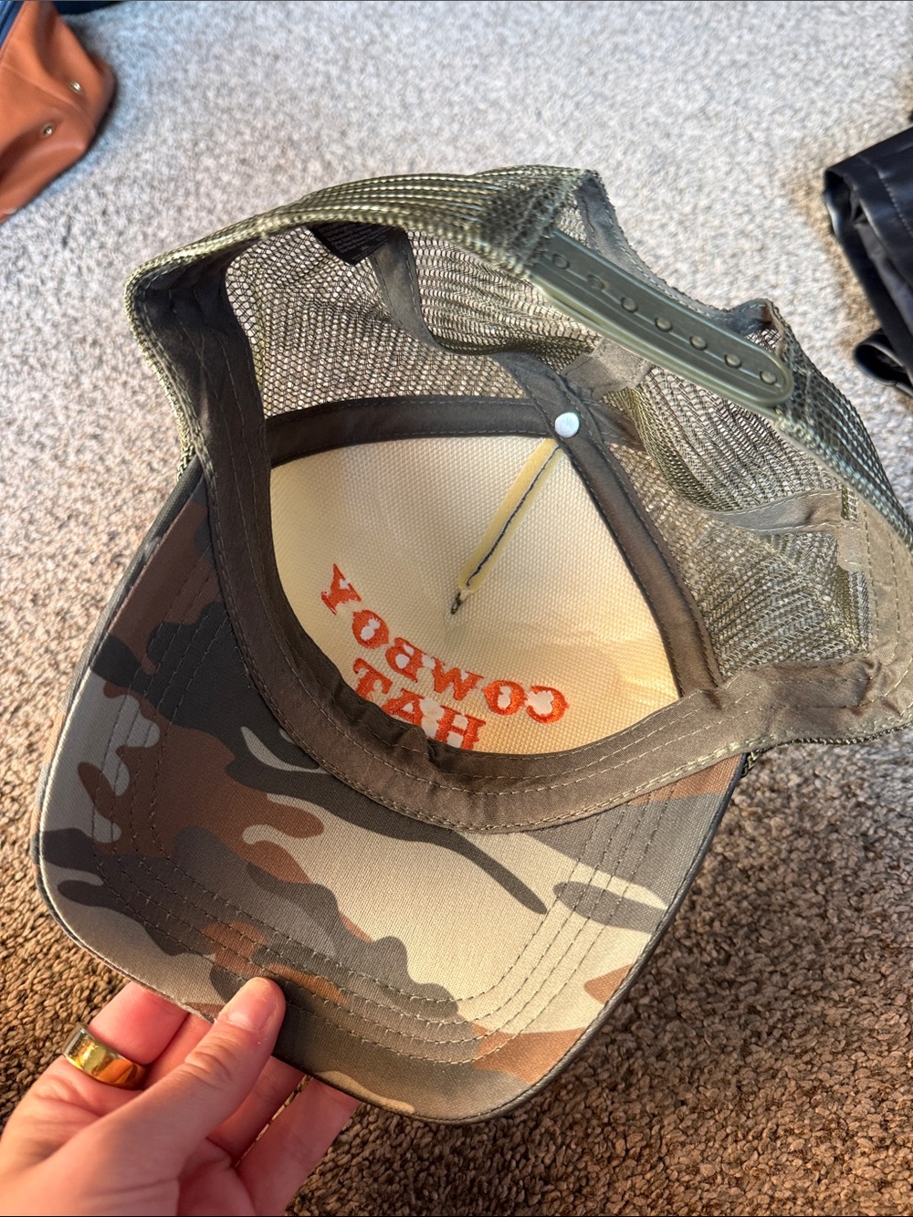Camo 'Cowboy Hat' Trucker Cap - Orange Embroidery- No lice home - Picture 2 of 2